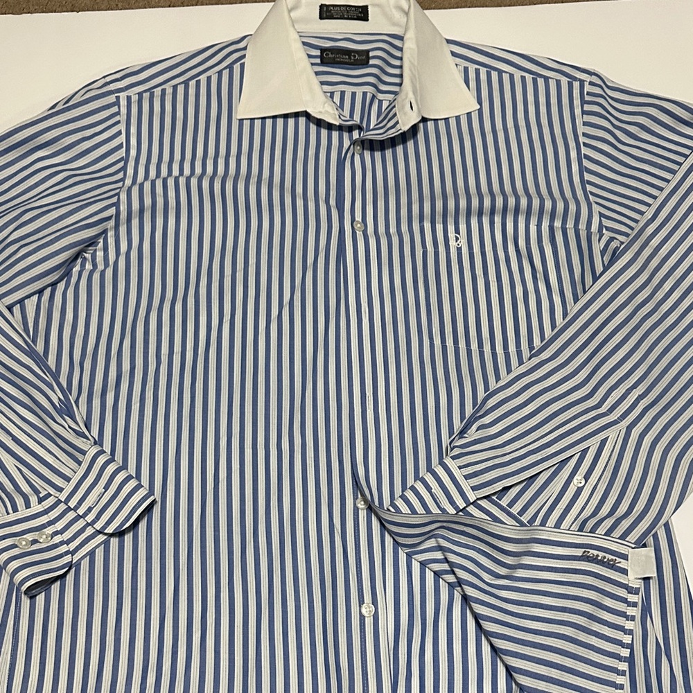 Christian Dior Blue and White Striped Dress Shirt